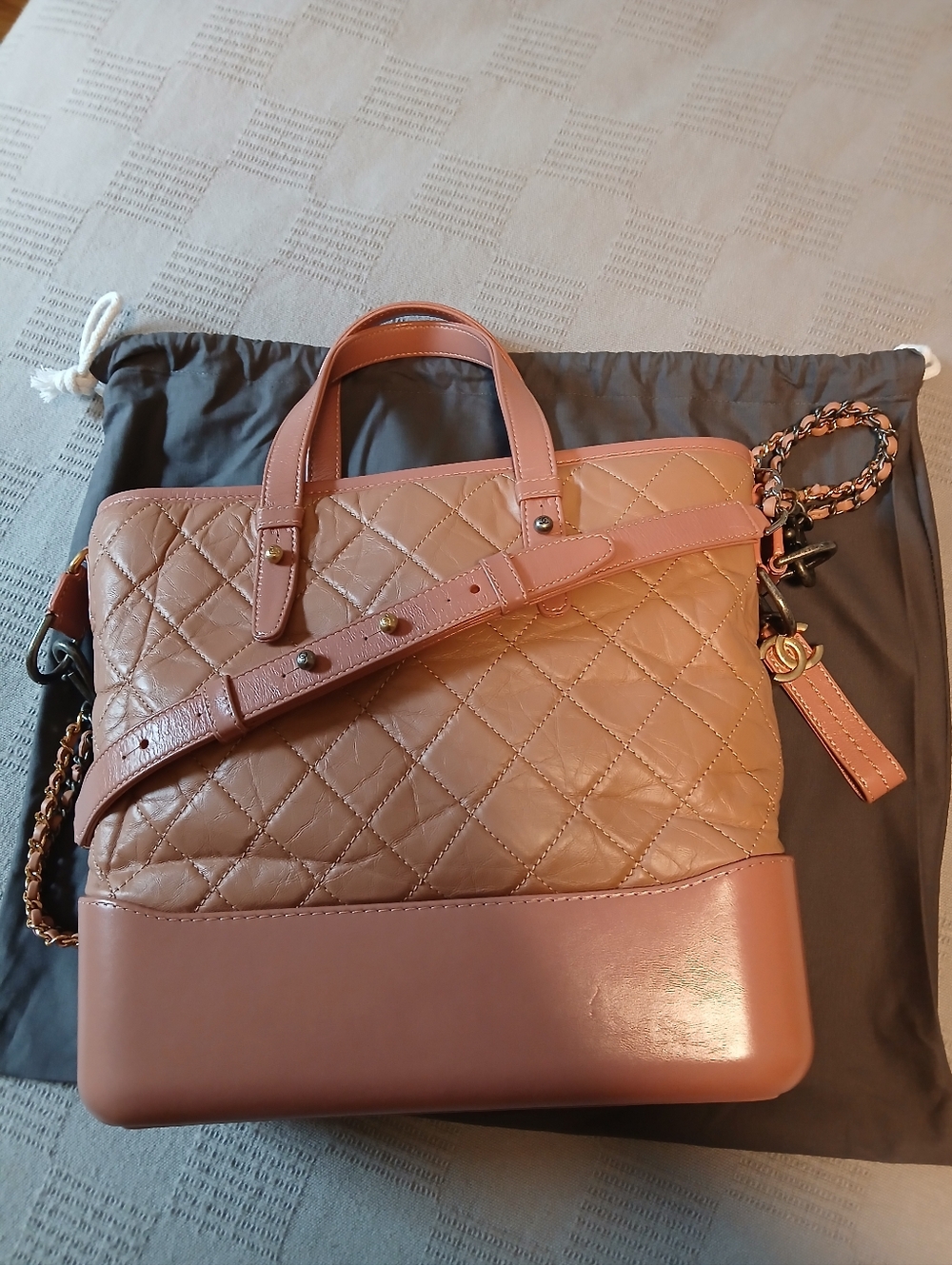 Chanel Gabrielle Medium Shopper Crossbody Bag Pink & Makeup Bag Black